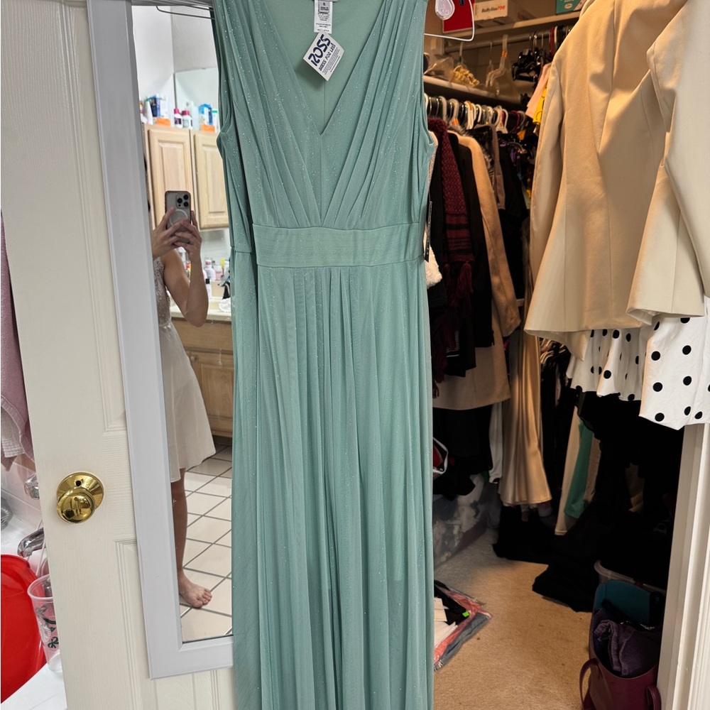 R&M Richards Seafoam V-Neck Sleeveless Maxi Gown